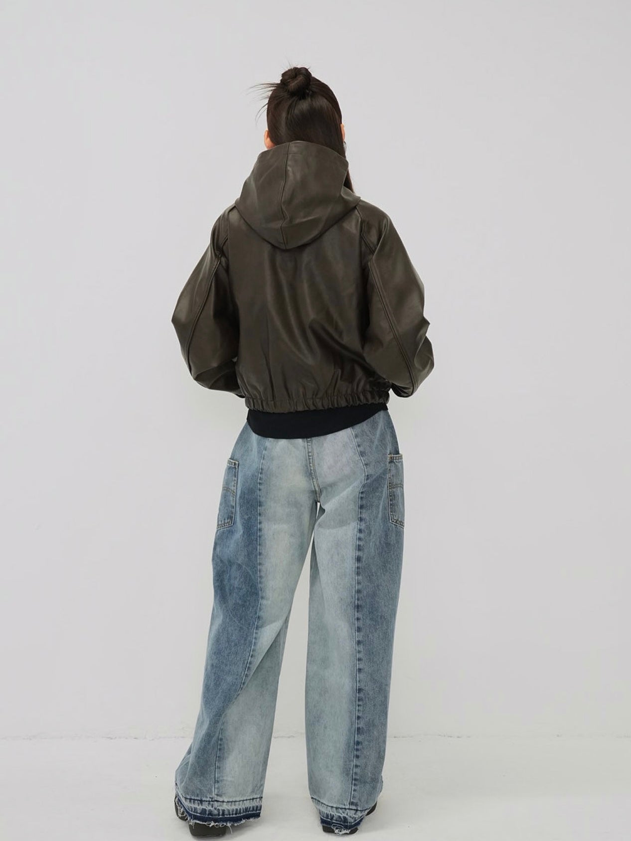 cropped hooded leather jacket