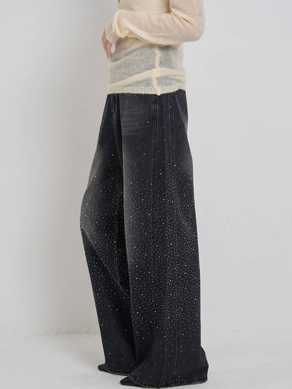glitter wide denim pants
