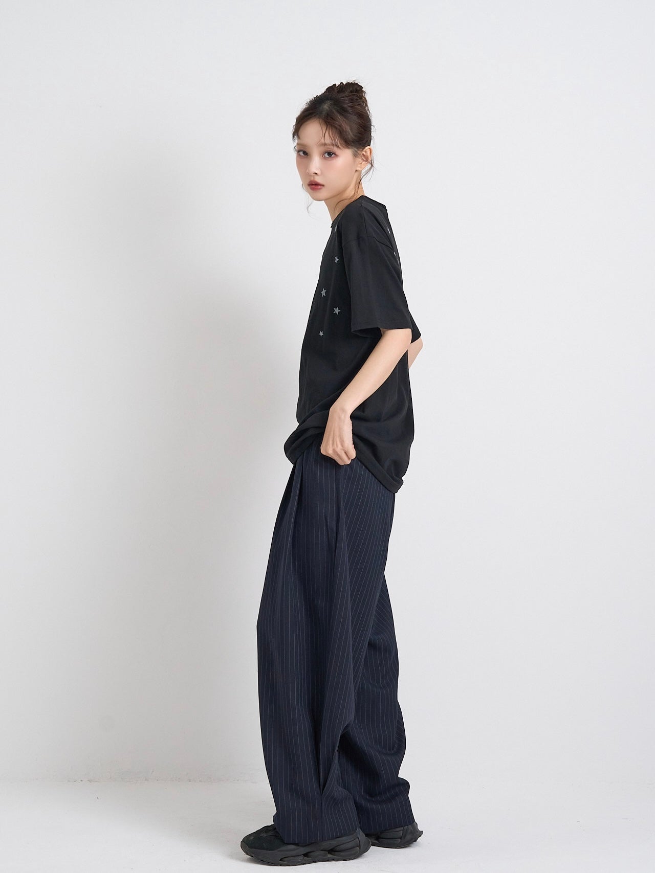 wide stripe tuck pants