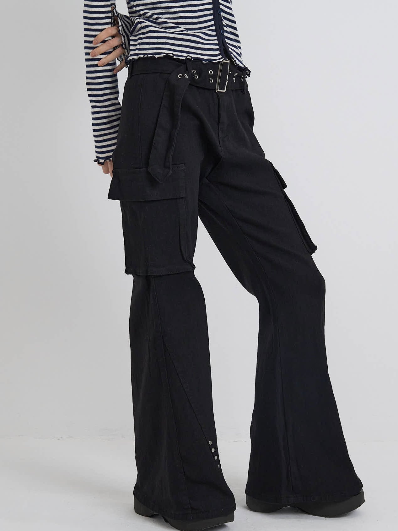 belt stud bootcut pants
