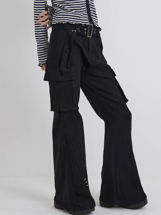 belt stud bootcut pants