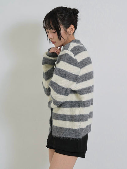border color knit cardigan