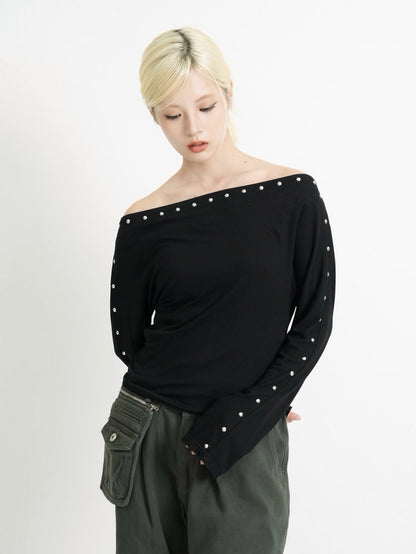 studs detail off shoulder tops