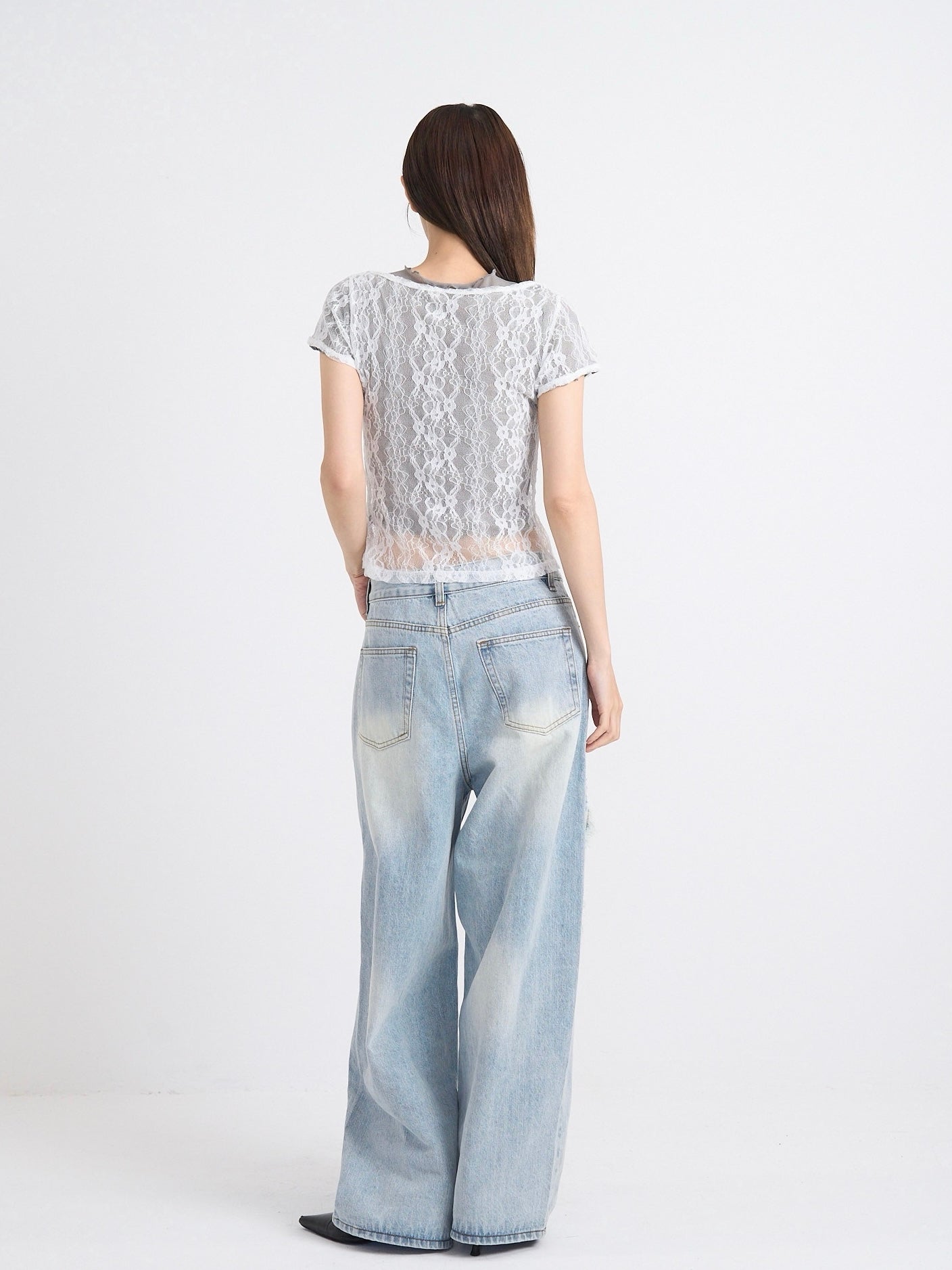 lace layered sheer tops