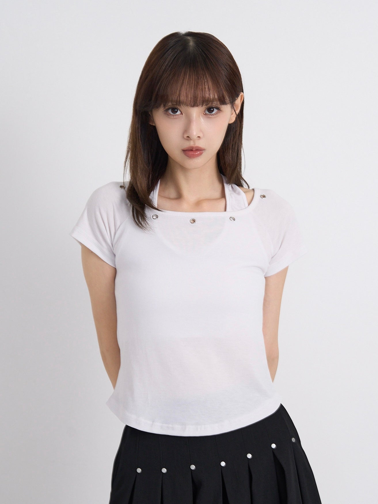 eyelet halter layered tops