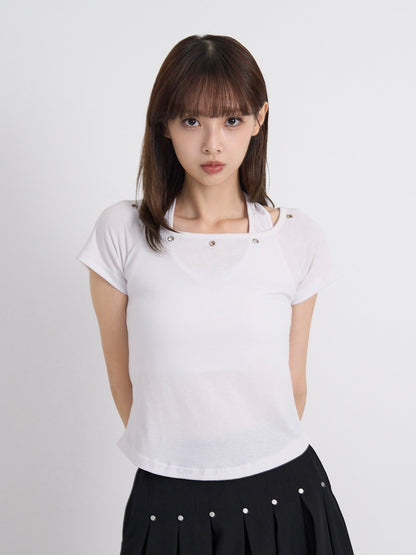 eyelet halter layered tops