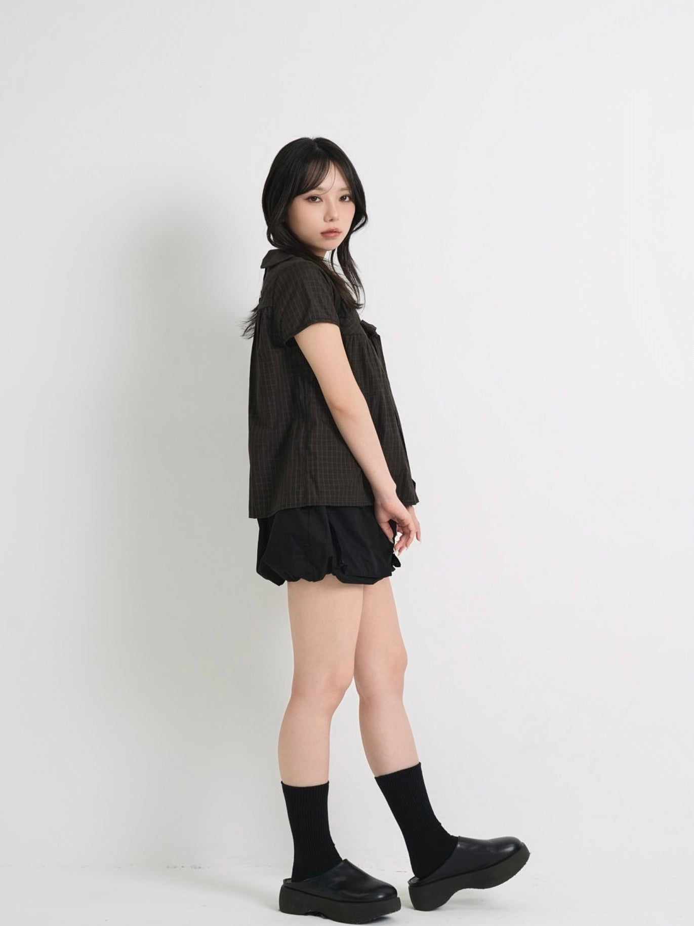 collar check blouse