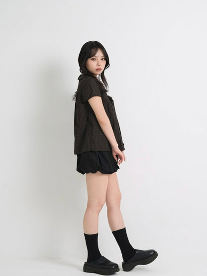 collar check blouse