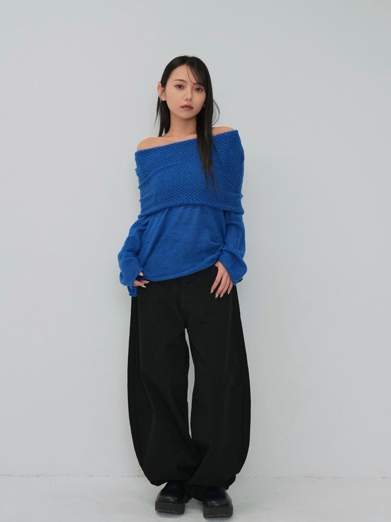 wool off shoulder knit