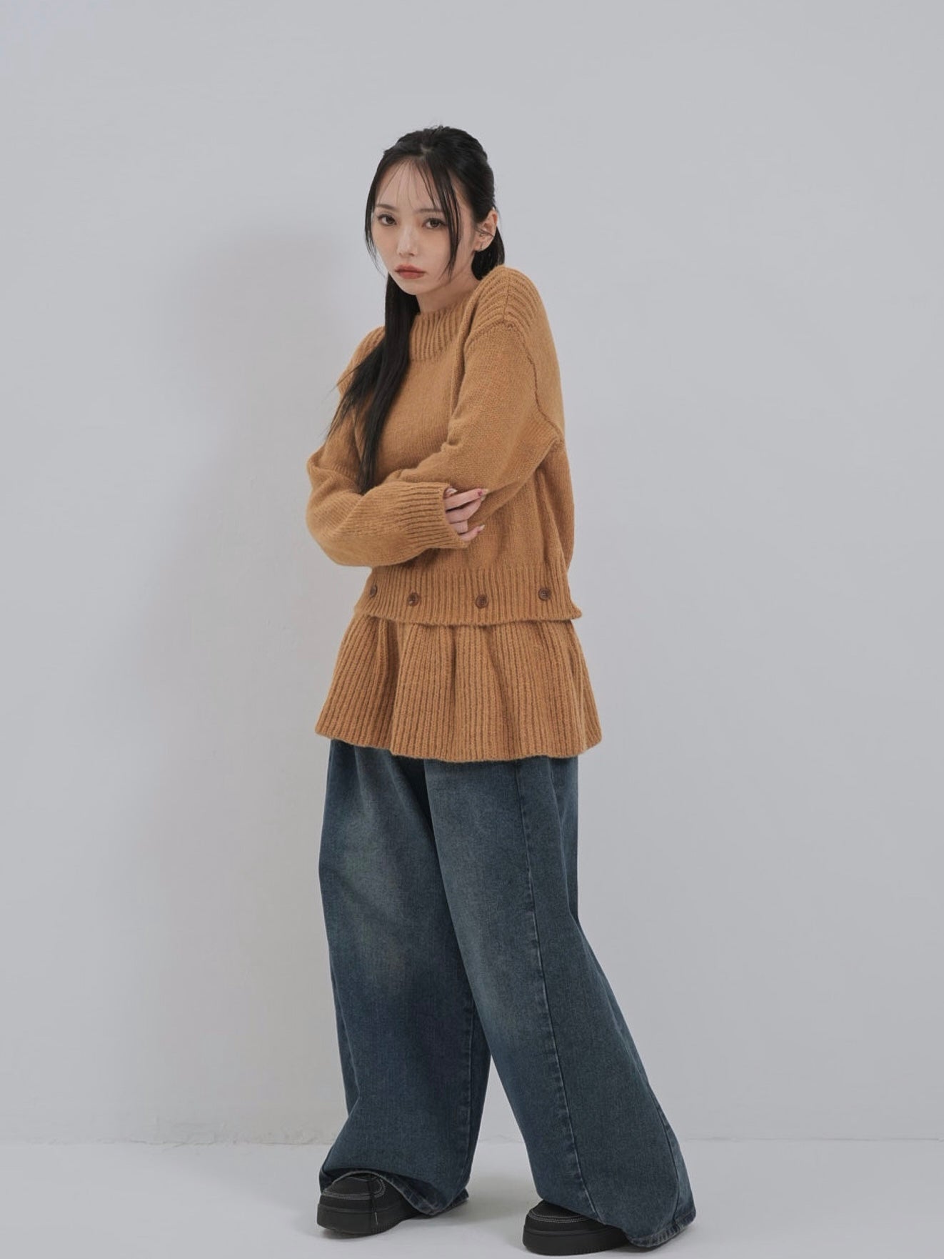 2way layered hem knit