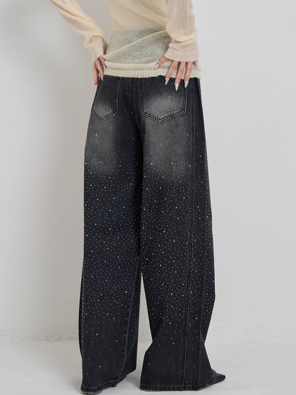 glitter wide denim pants