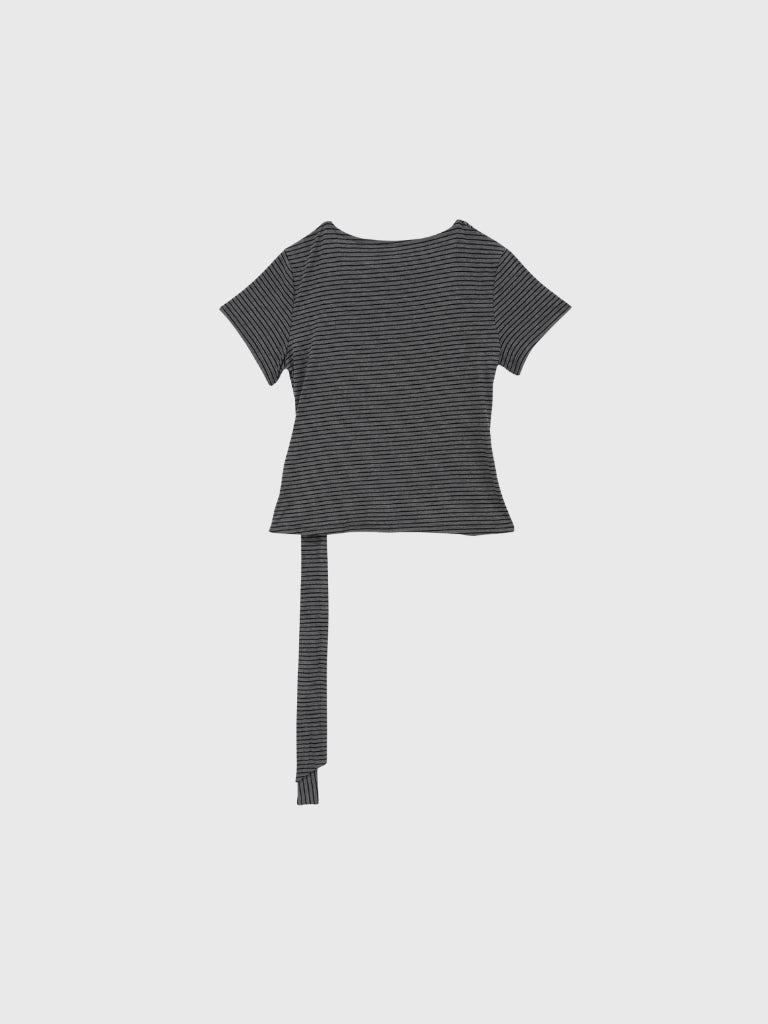 waist tie stripe tops