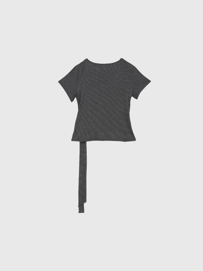 waist tie stripe tops