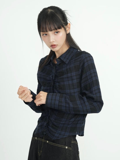check frill blouse shirt