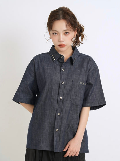 cropped stud denim shirt