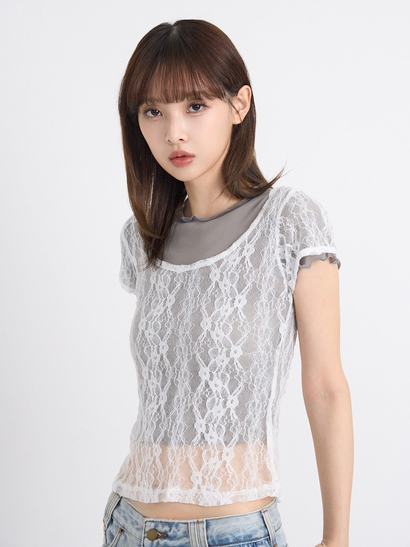 lace layered sheer tops