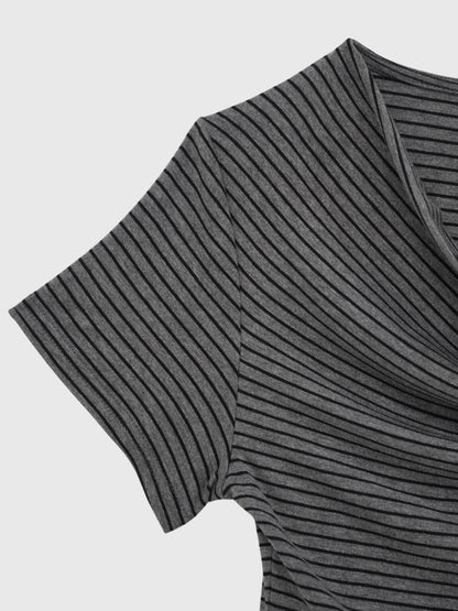 waist tie stripe tops