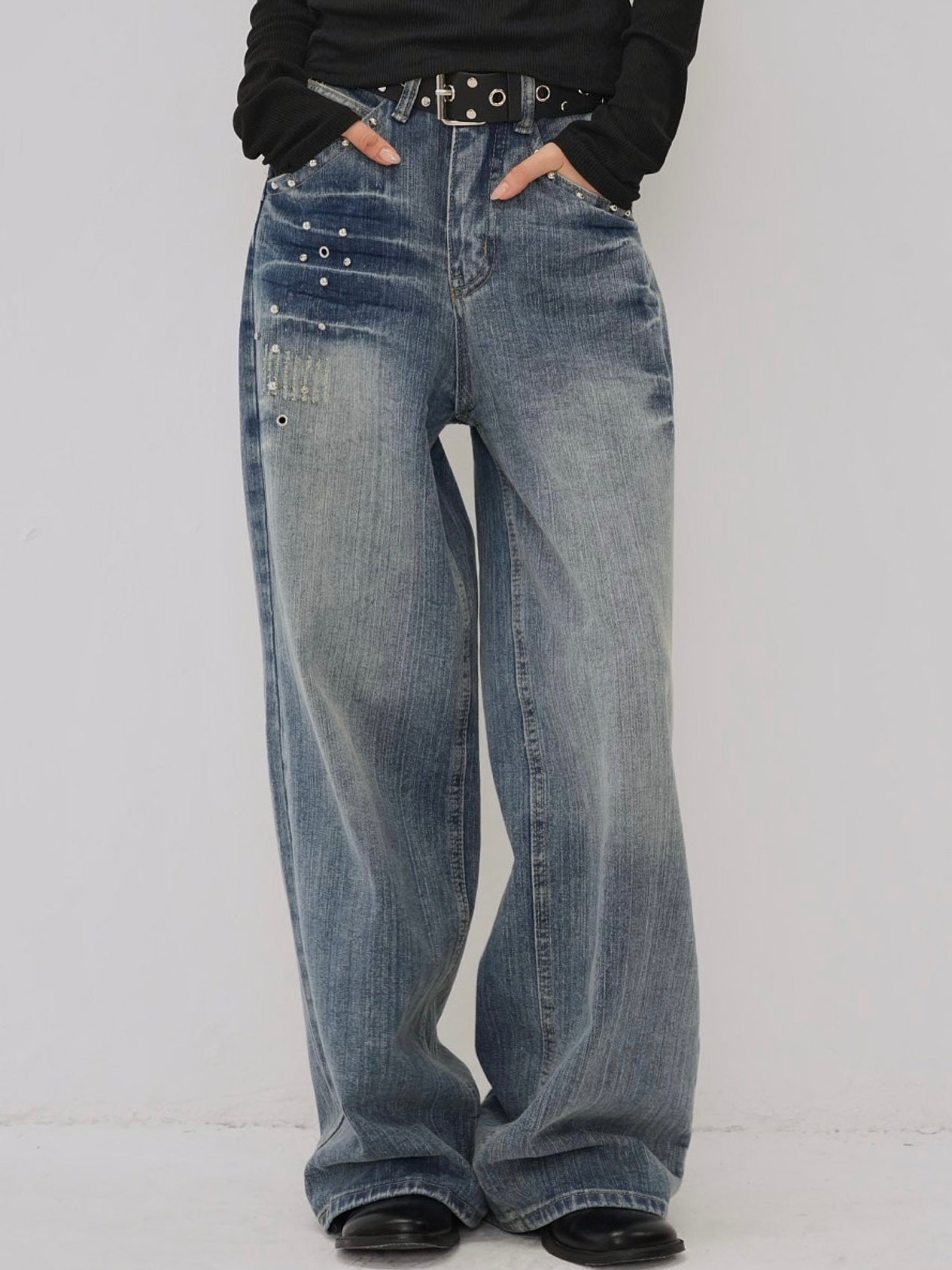 eyelet stud wide denim