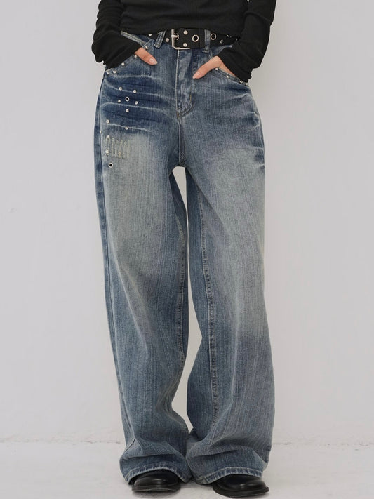 eyelet stud wide denim