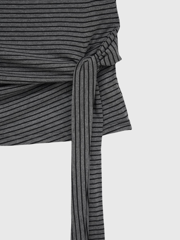 waist tie stripe tops