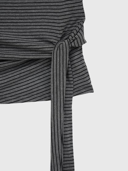 waist tie stripe tops