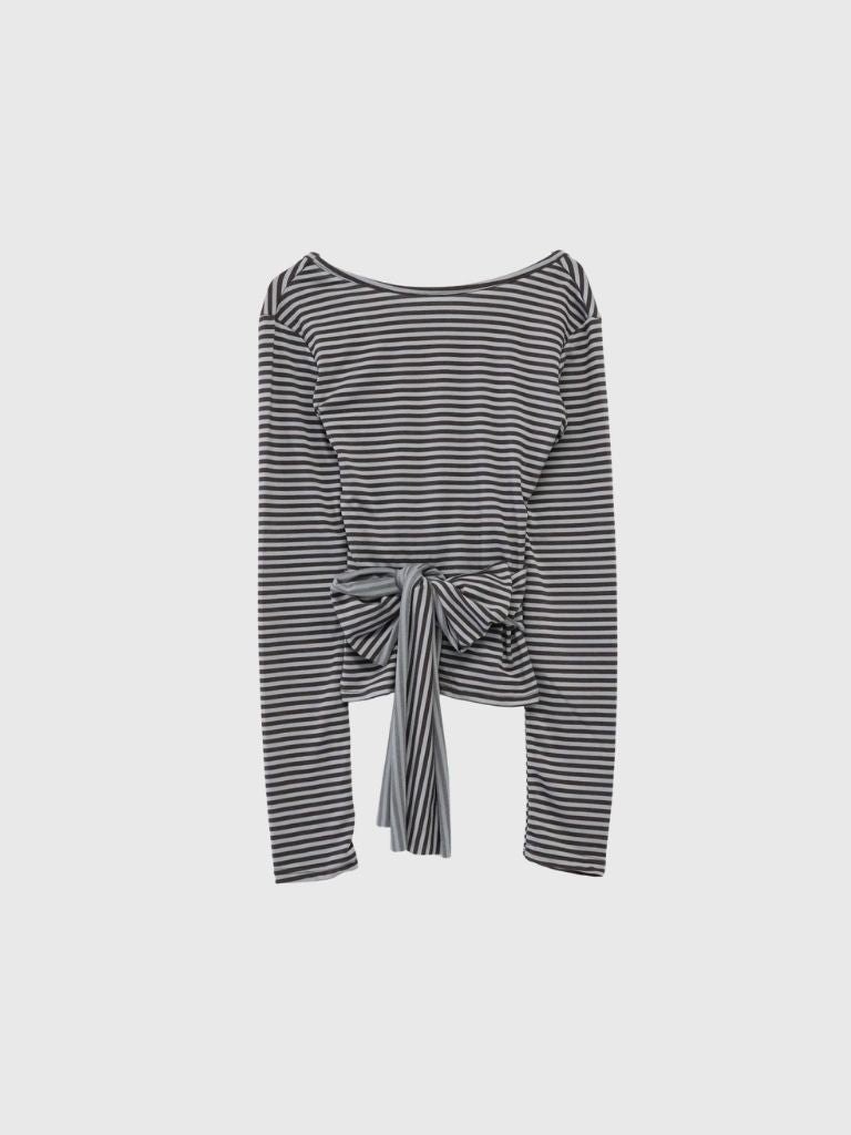 stripe waist wrap tops