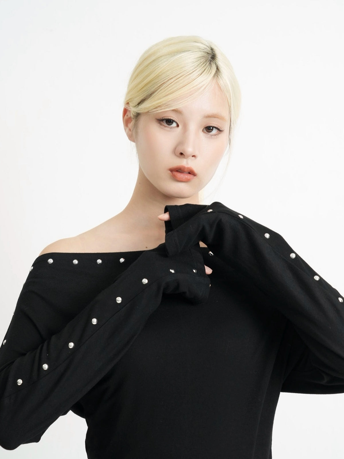 studs detail off shoulder tops