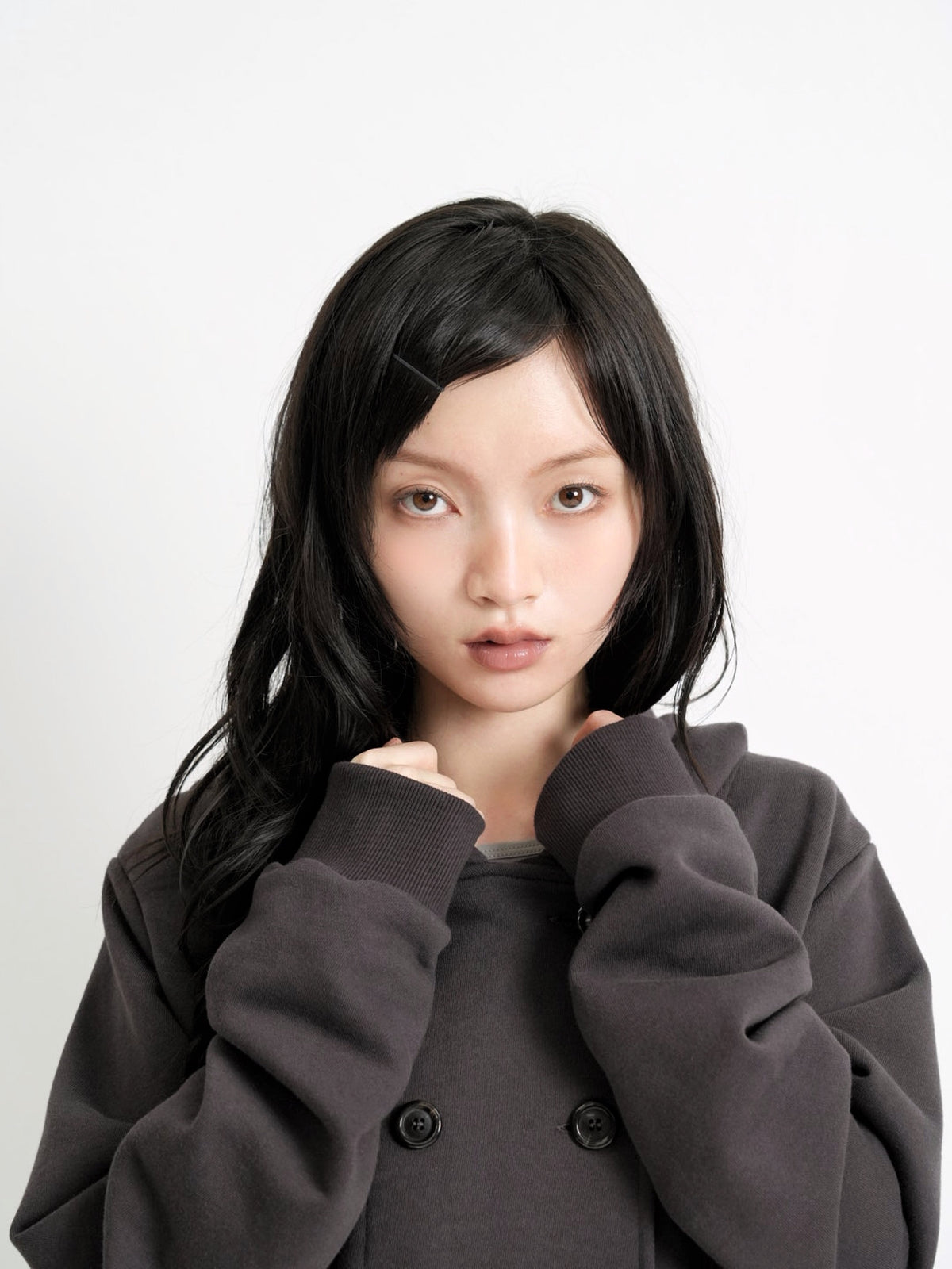 button front hooded jacket