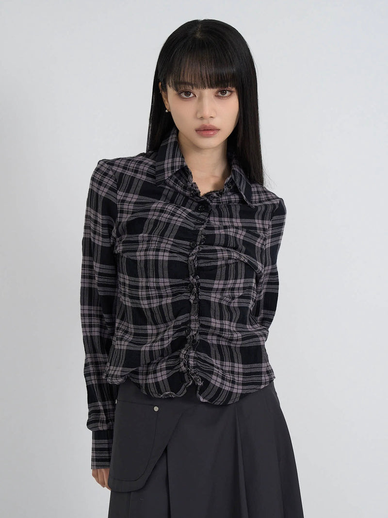 check frill blouse shirt