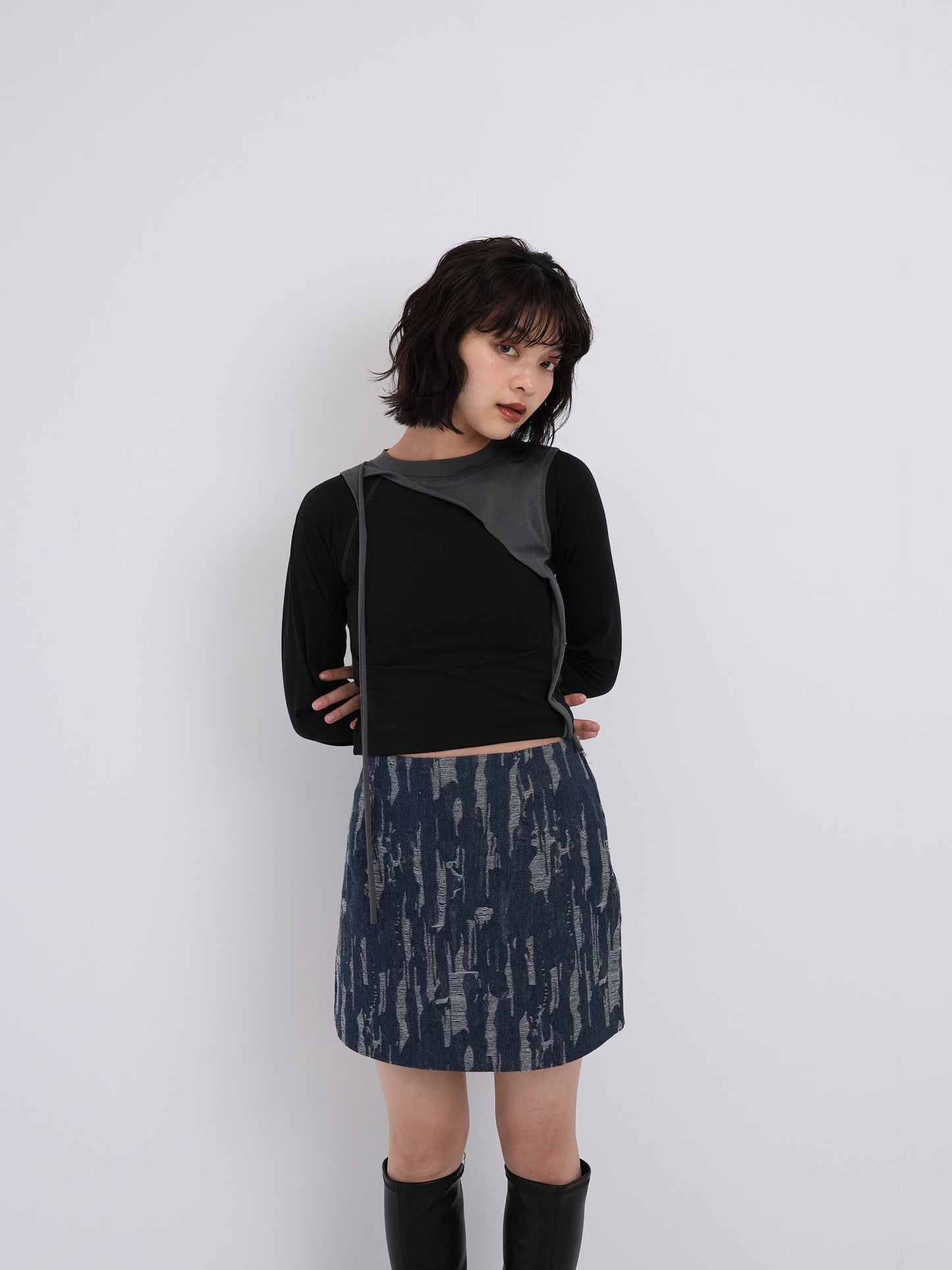 denim clash mini skirt