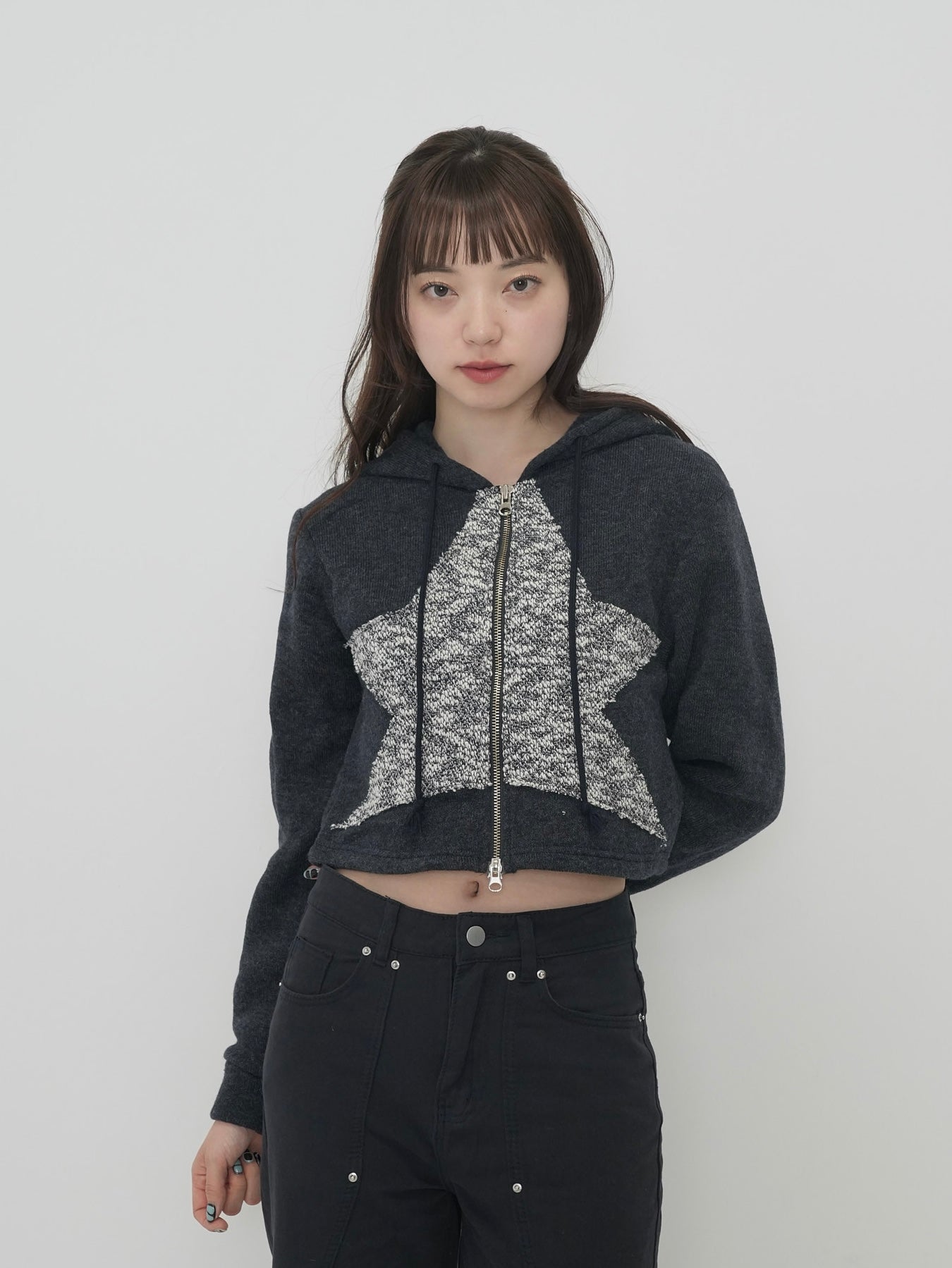 star cropped zip up hoodie