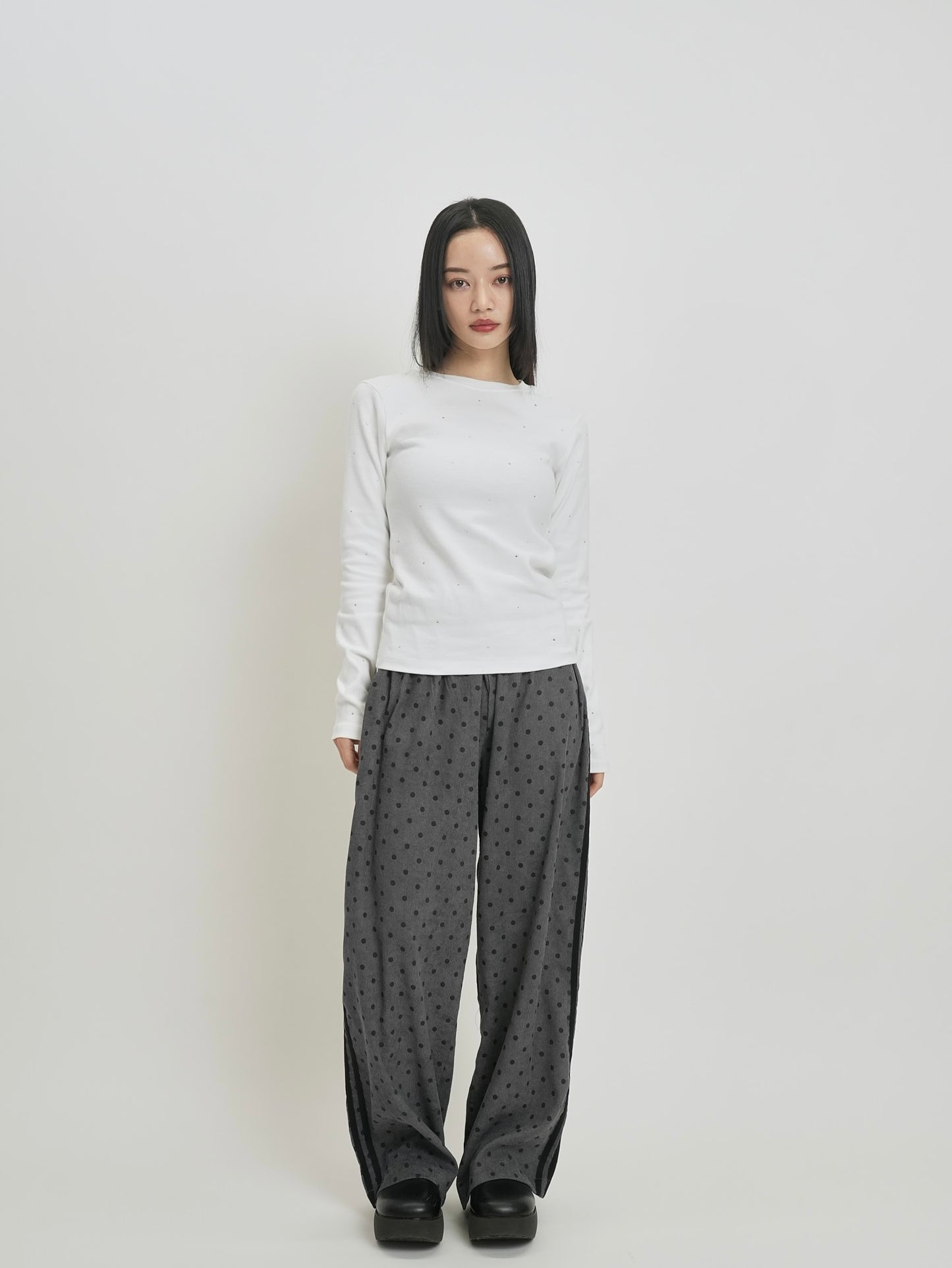 dot wide line pants