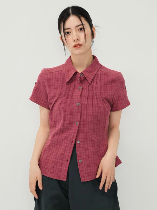 button sleeve check shirt