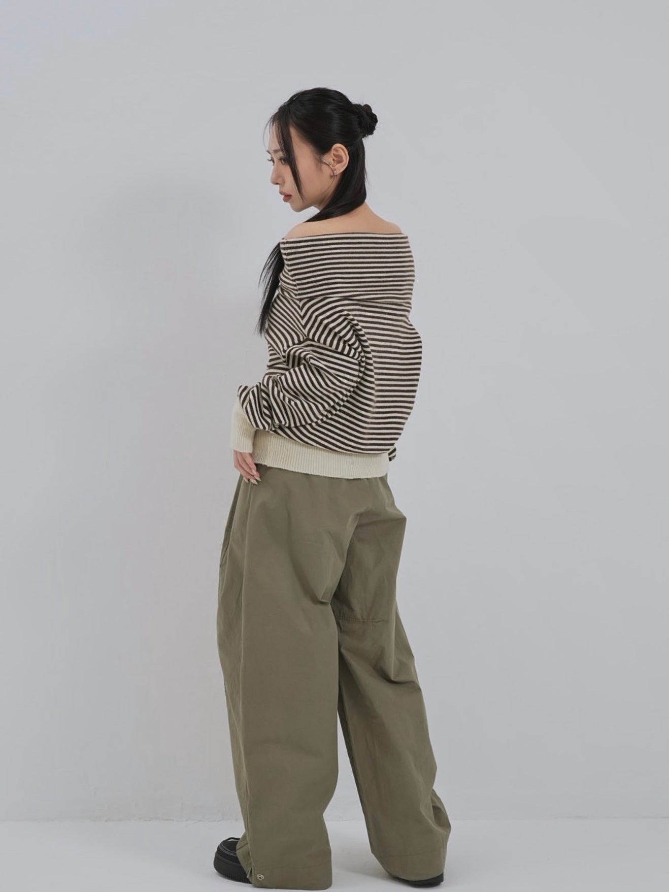 striped off shoulder knit