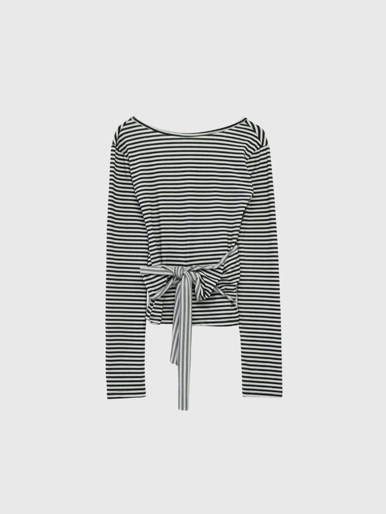 stripe waist wrap tops