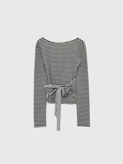 stripe waist wrap tops