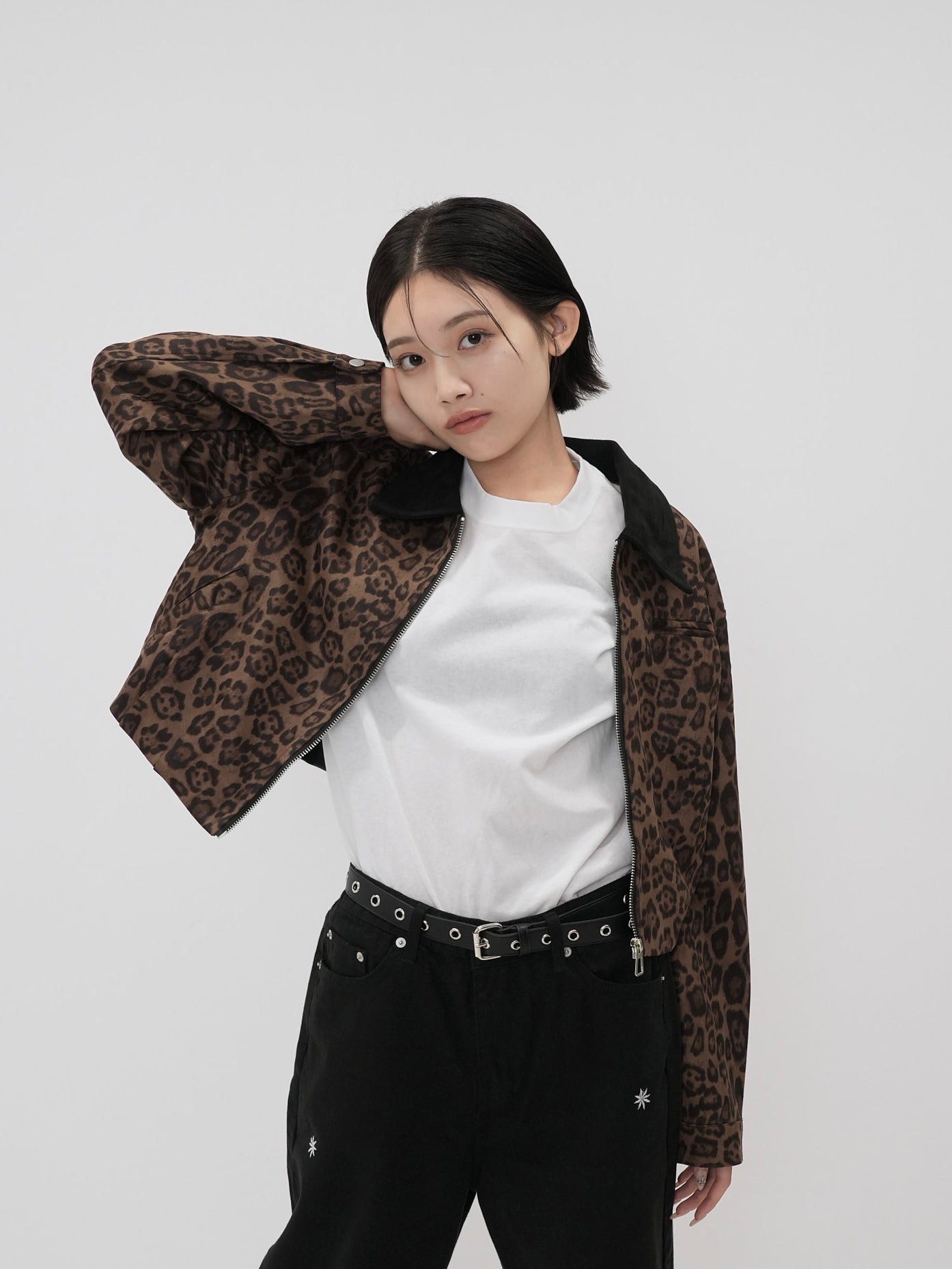 leopard collar blouson