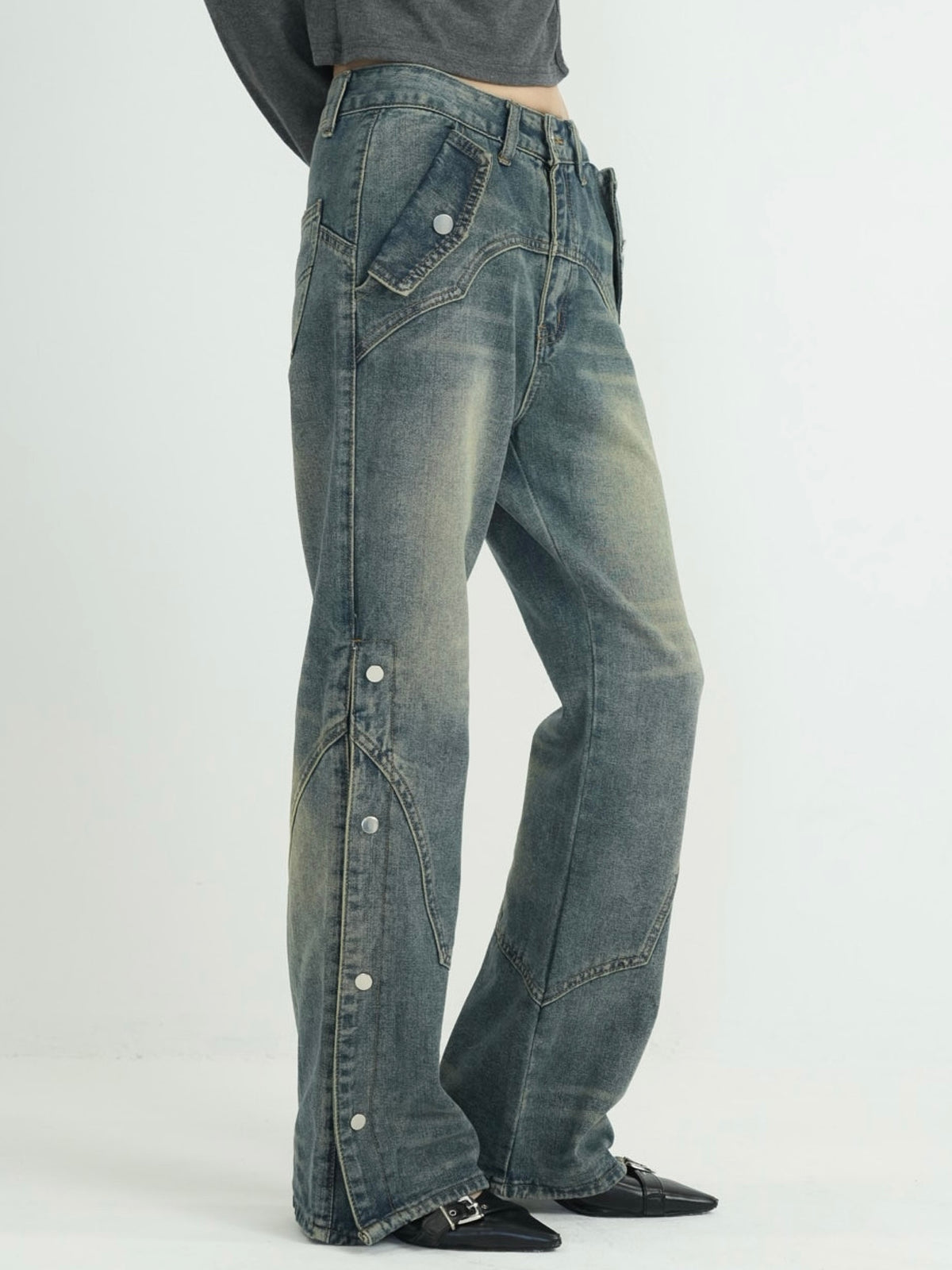 wide slit bootcut denim pants