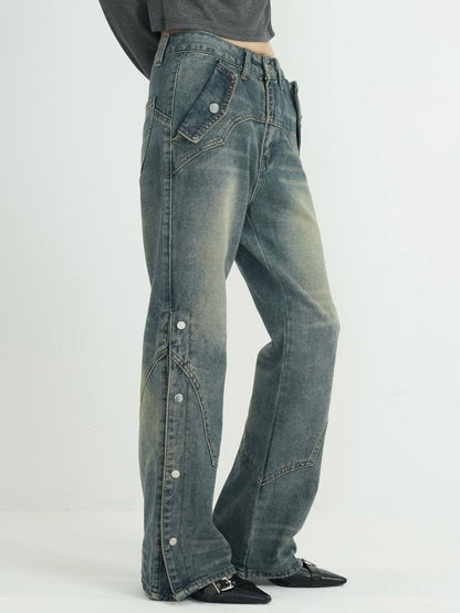 wide slit bootcut denim pants