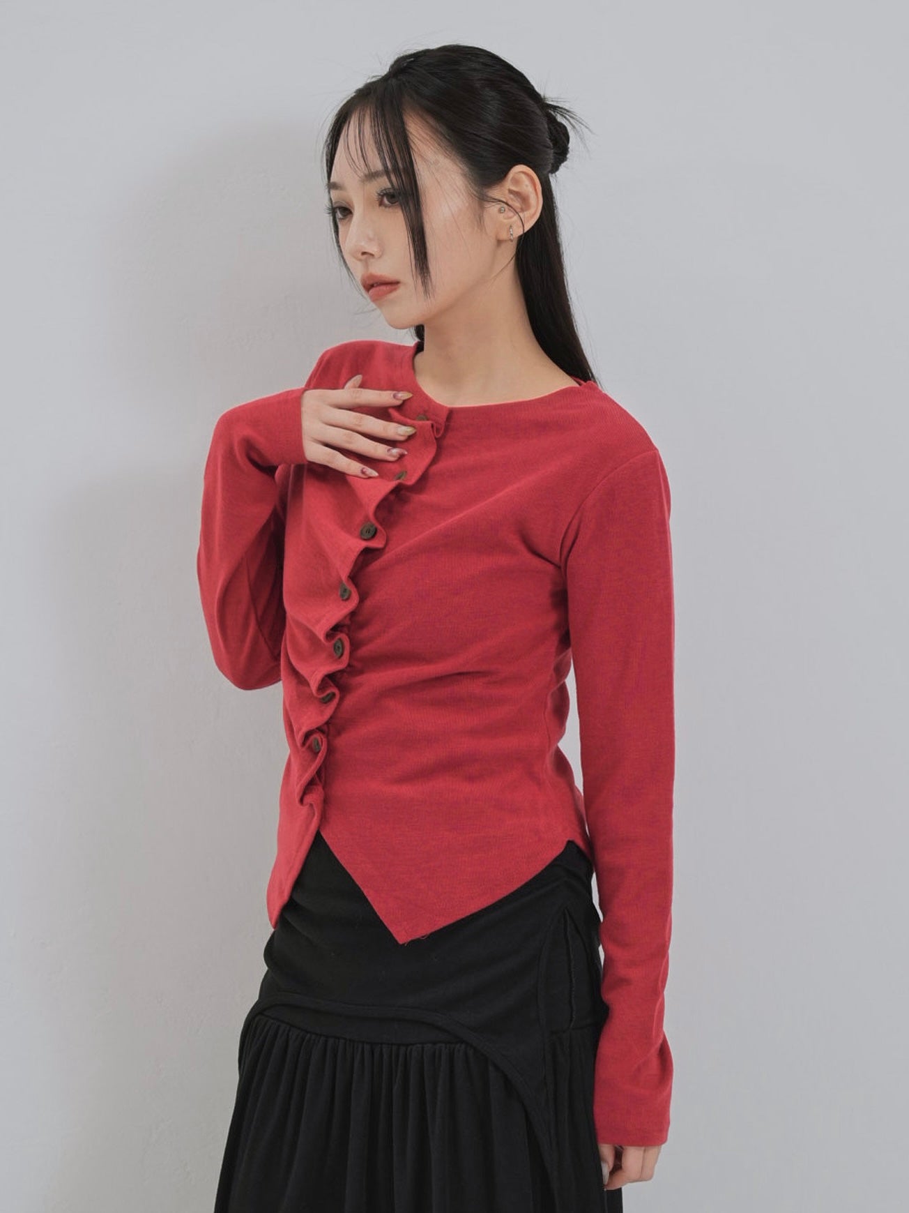 asymmetry frill blouse t