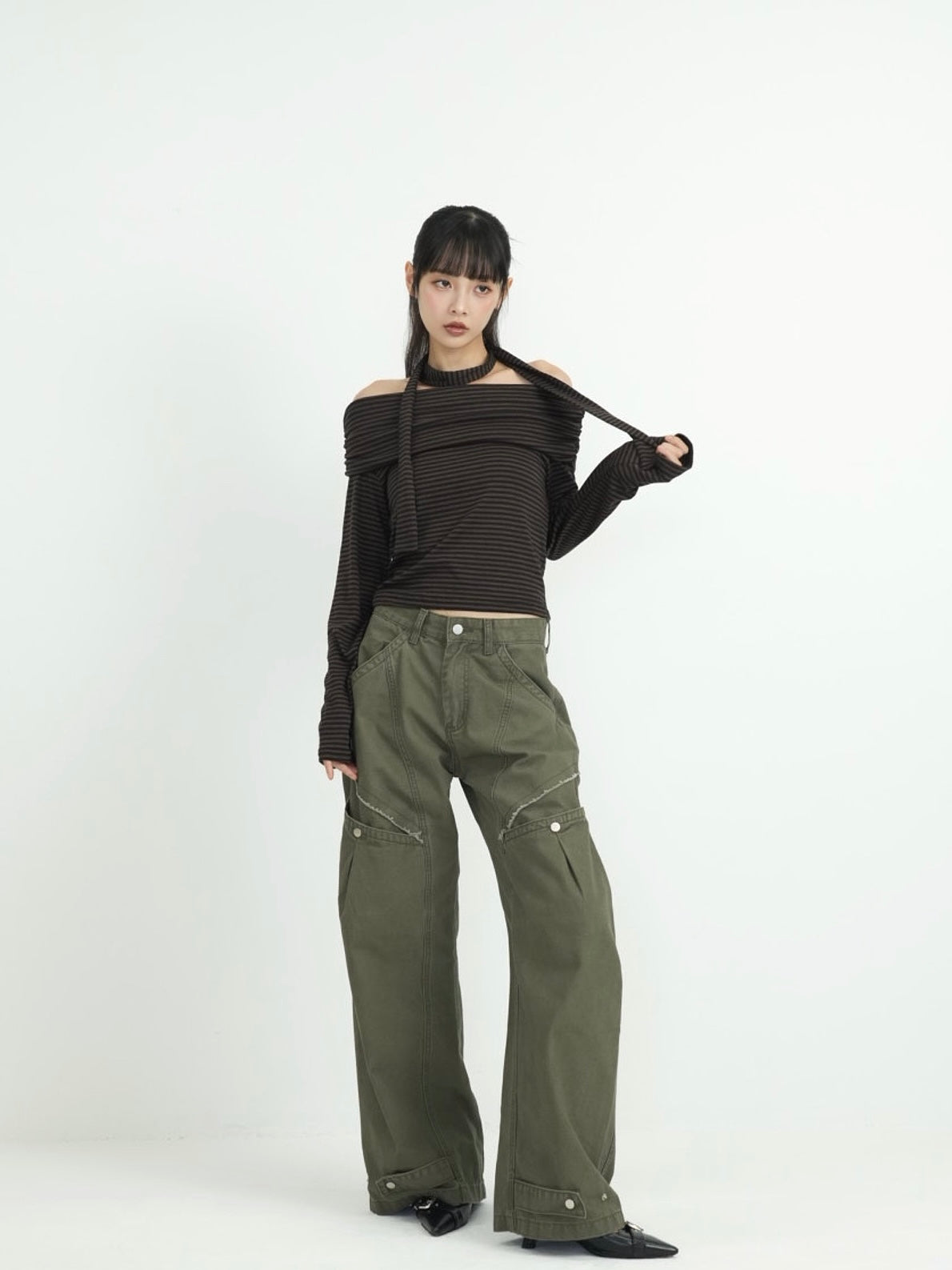 border offshoulder scarf tops