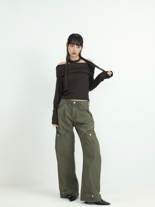 border offshoulder scarf tops