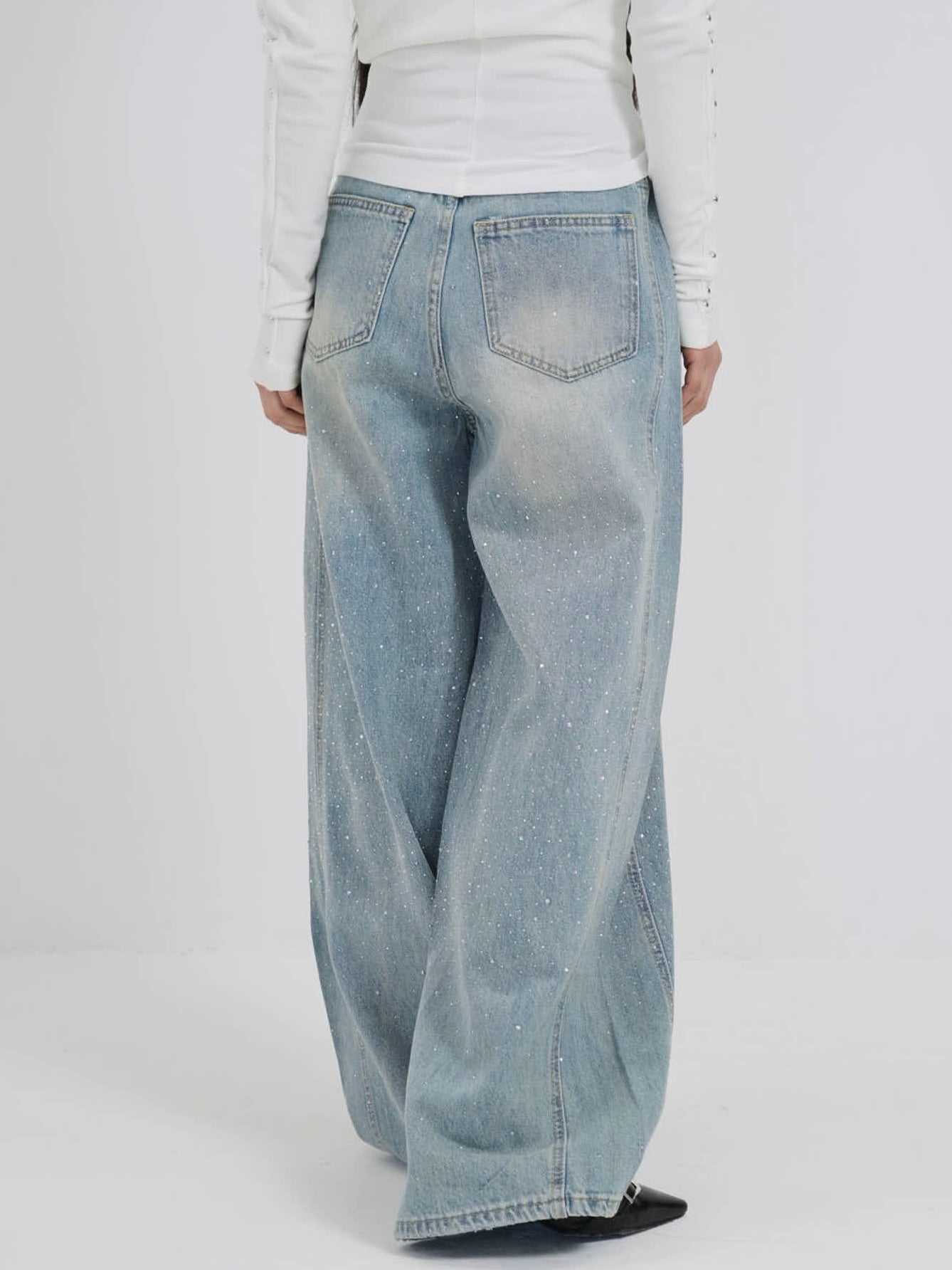 glitter wide denim pants