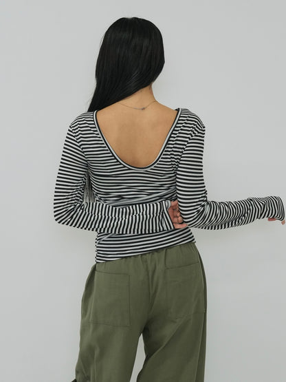 stripe waist wrap tops