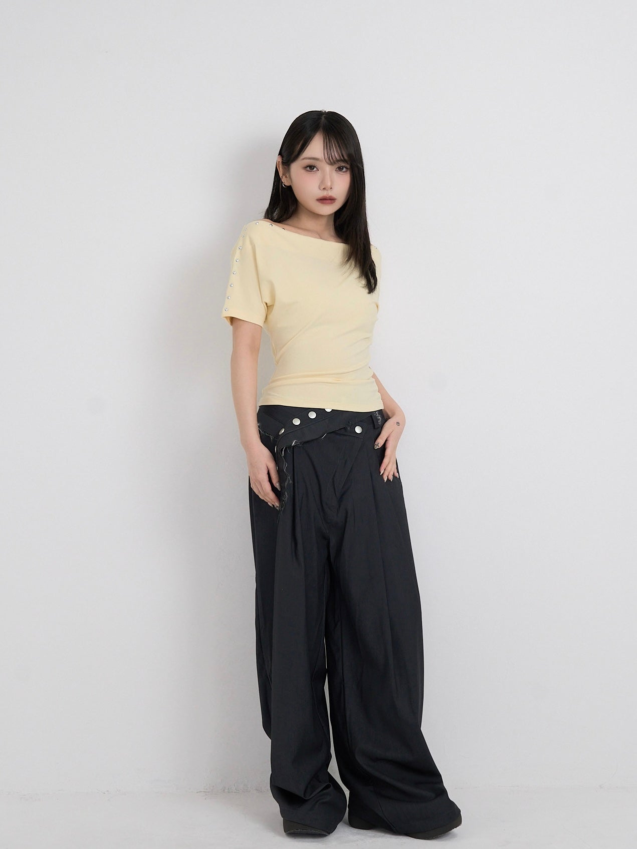 layered belt wide pants