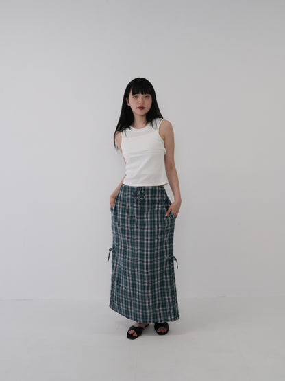 drawstring check skirt