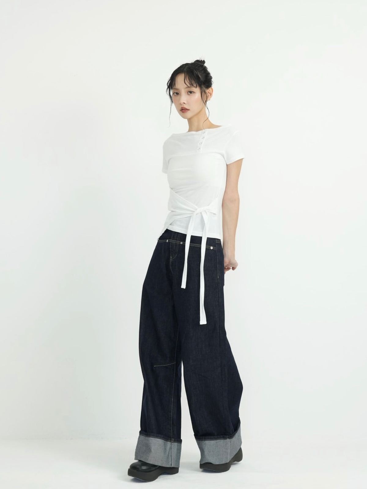 side tie snap tops