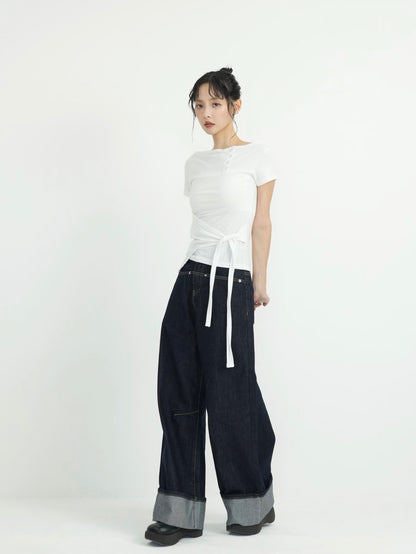 side tie snap tops