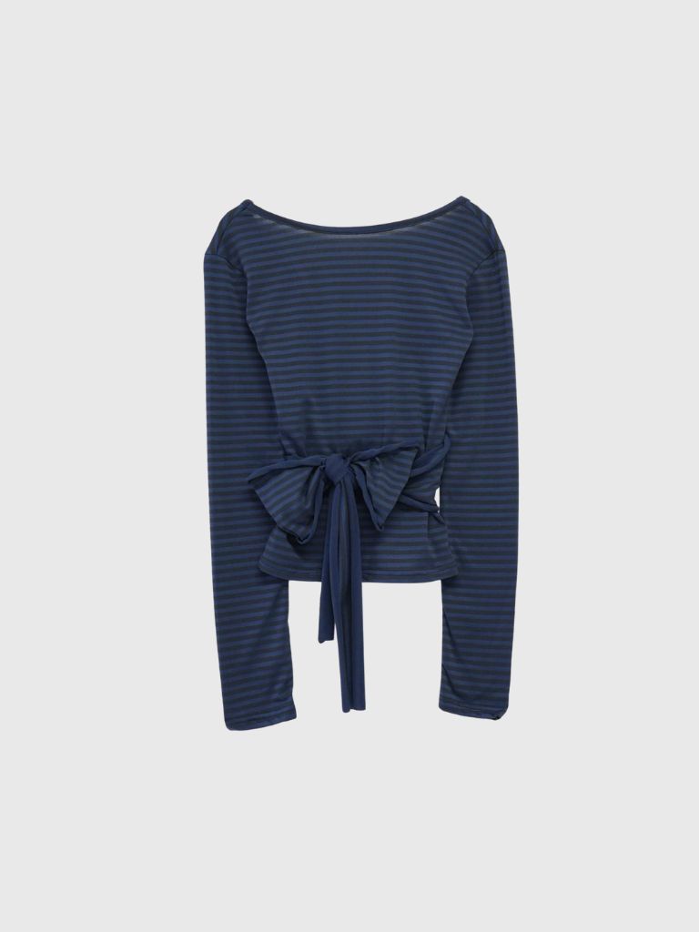 stripe waist wrap tops