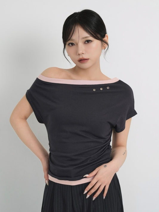 bicolor eyelet off shoulder tops